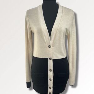 Color Block Button Front Lightweight Cardigan Sweater Sz Sm Women’s Black & Tan